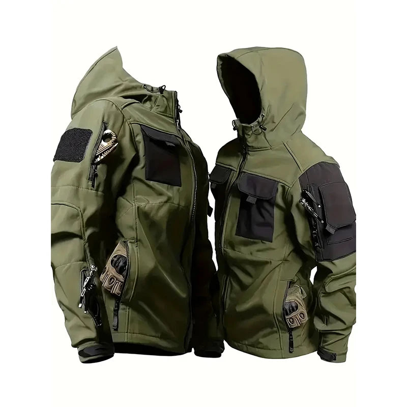 Men Lurker Shark Skin Soft Shell Tactical Jacket Waterproof Fleece Hooded Coat Hunt Clothes Outdoor New Solid Pocket Jacket Men