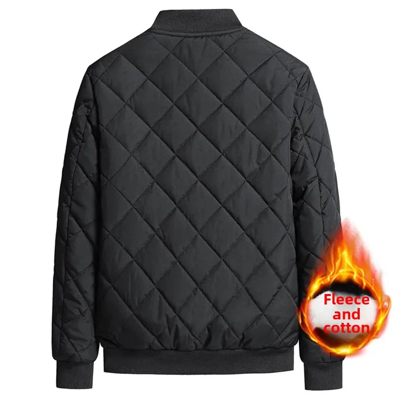 Men's Casual Cotton Coat Fleece-lined Warm Padded Jacket Nylon Material Loose Fit For Middle-aged Elderly