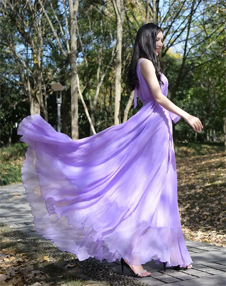Travel Photo Desert Long Dress Women New Summer Chic Large Swing Chiffon Dress Slim Plus Size 4XL Seaside Holiday Beach Dresses