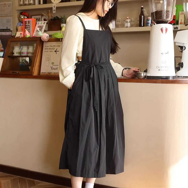 Lightweight Long Pleated Waterproof Apron with Pockets Oilproof Women Kitchen Work Apron for Beauty Nail Waiter Cooking Painting