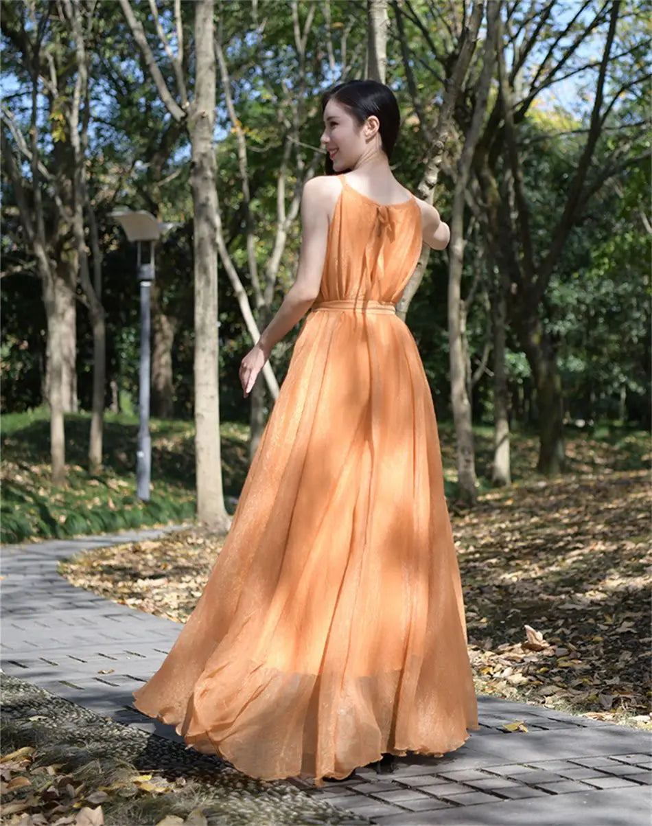 Travel Photo Desert Long Dress Women New Summer Chic Large Swing Chiffon Dress Slim Plus Size 4XL Seaside Holiday Beach Dresses