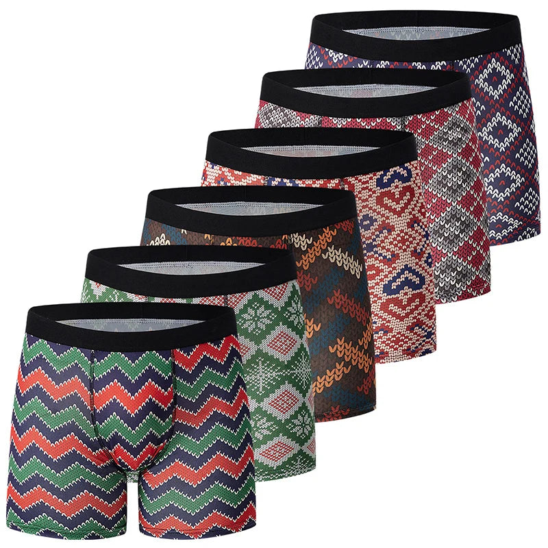 6 Pcs Parent-child Fashion Printed Underwear Men's Multi-size Long Boyshort Teenagers Comfortable And Versatile Elastic Waist S