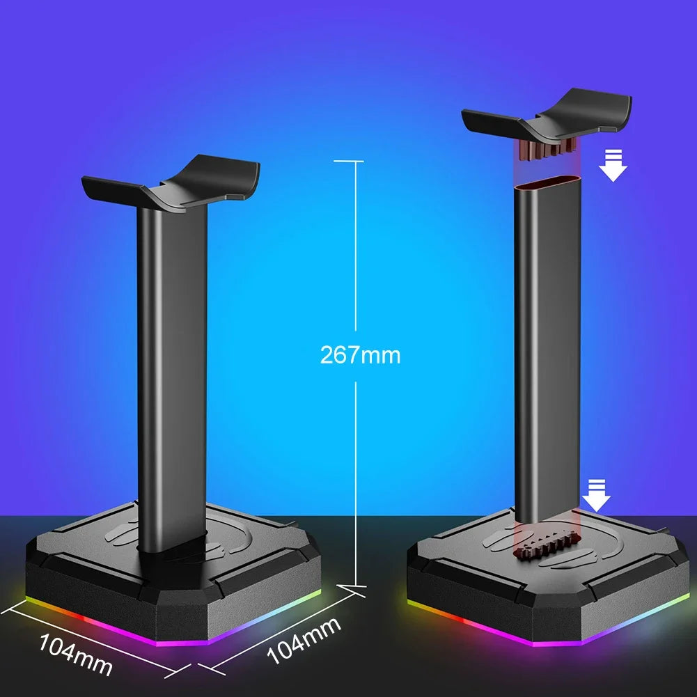 Aluminum Alloy Gaming Headphone Stand Space Saving Desktop Organizer Vertical Bracket RGB Backlight Headset Holder Display Rack