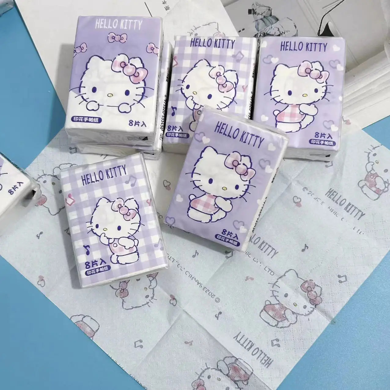 Kawaii Hello Kitty Handkerchief Paper Cartoon Sanrio Pochacco Kitty Printed Napkins Portable Small Pocket Tissues Facial Paper