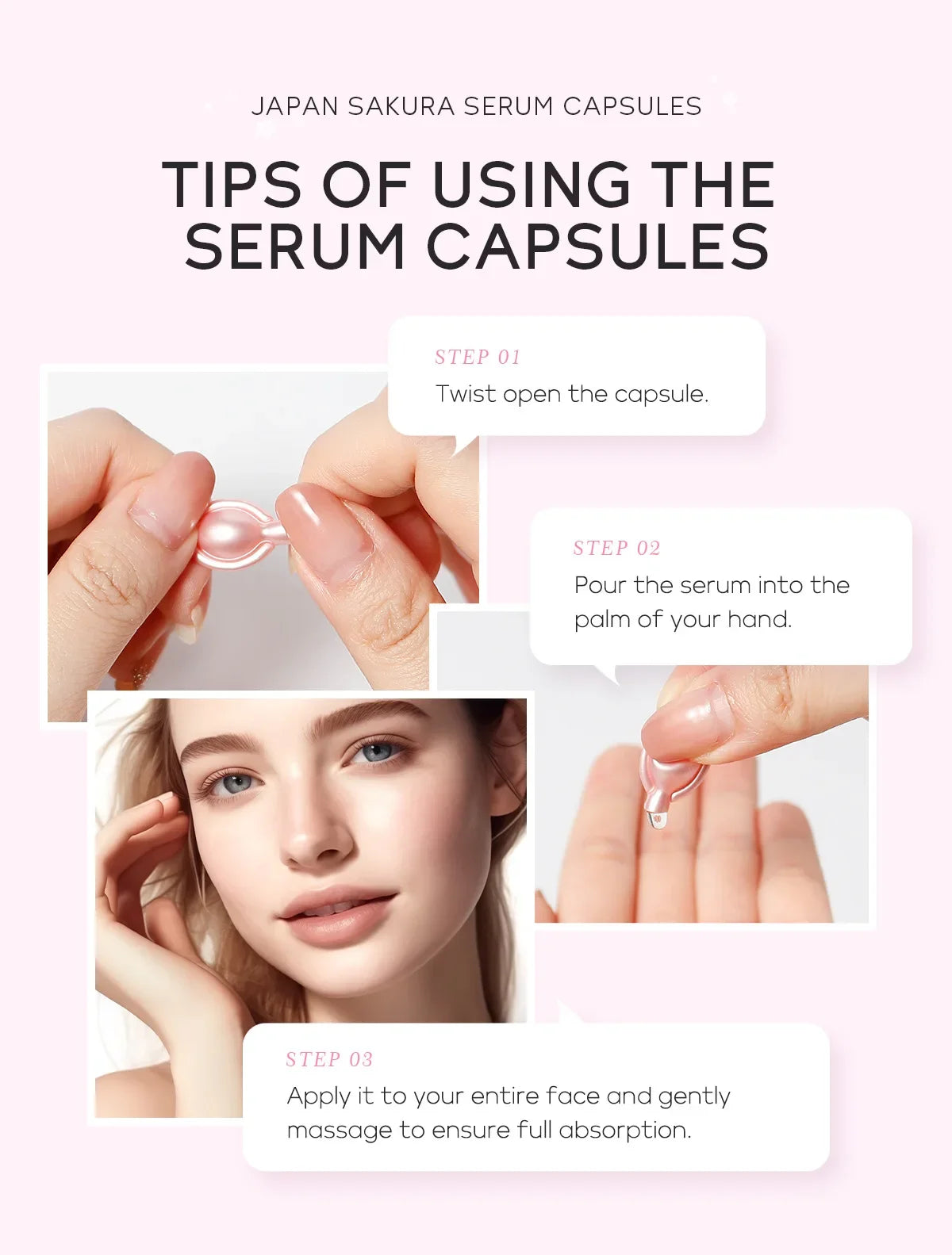 LAIKOU Sakura Facial Serum Moisturizing Brightening Face Serum Anti-Wrinkle Firming Brighten Skin Care Cosmetics 30pcs*0.5ml