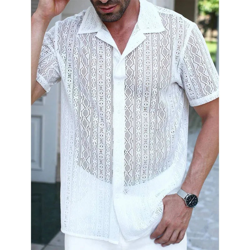 Spring Summer Men's Sexy Short-sleeved Shirt, Outdoor Leisure Beach Men's Top Shirt, Party Casual Shirt Shirts for Men
