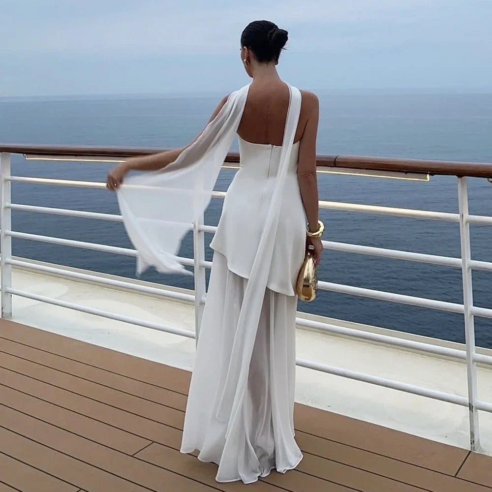 Tuularose Fashion Ribbon Long Dress Women's 2025 Summer White Backless Sleeveless Vacation Dress Elegant Slit Slim Long Dresses