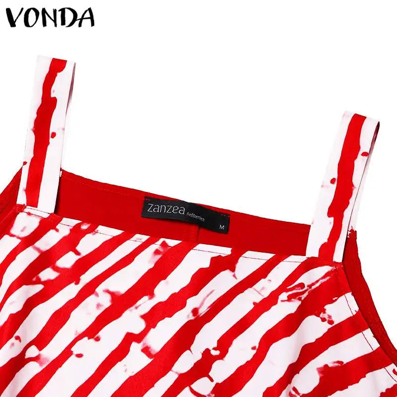 Plus Size Maxi Long Dress Bohemian Sleeveless Printed Party Sundress 2024 VONDA Summer Tank Vestidos Beach Loose Casual Robe