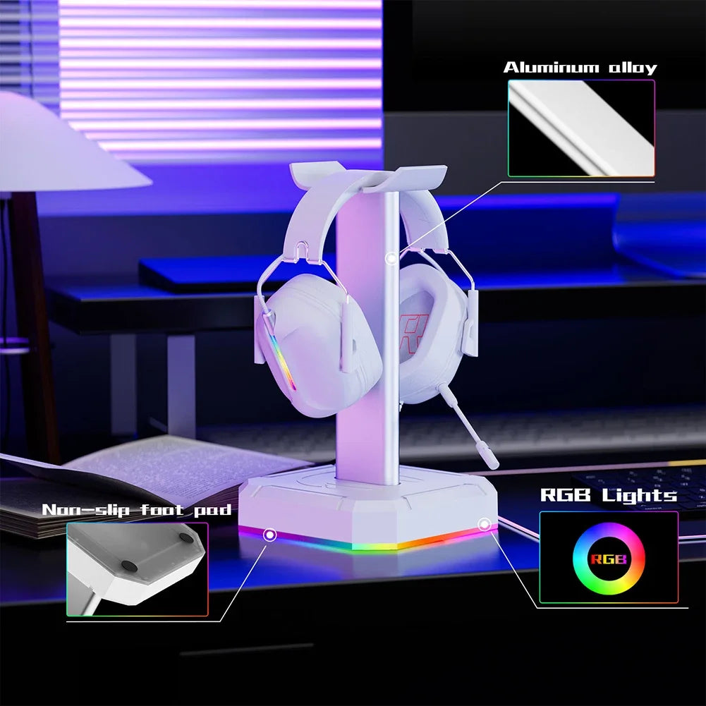 Aluminum Alloy Gaming Headphone Stand Space Saving Desktop Organizer Vertical Bracket RGB Backlight Headset Holder Display Rack