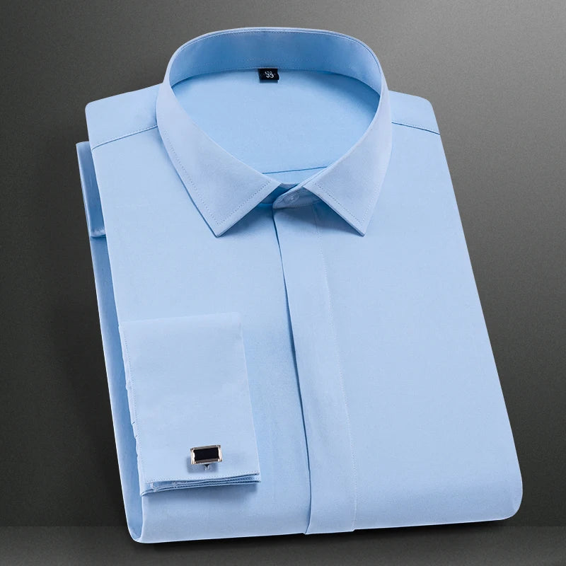 Men's French Cuffs Dress Shirt Long Sleeve Fit Elegant Gentleman Romantic Wedding Party Business Fashion White Shirts