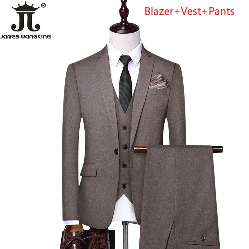 Blazer and Vest and Pants Boutique Fashion Solid Color Men's Casual Formal Office Business Suit Groom Wedding Dress Party Suit