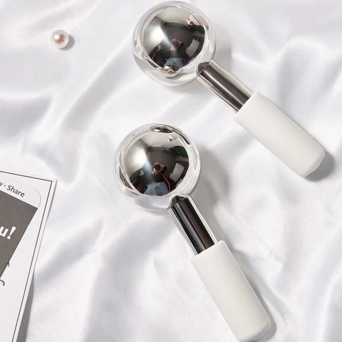 Mini 2pcs Ice Globes Stainless Steel Cryo Sticks for Face Eye Facial Cold Roller Cooling Globe for Puffiness Wrinkle Dark Circle