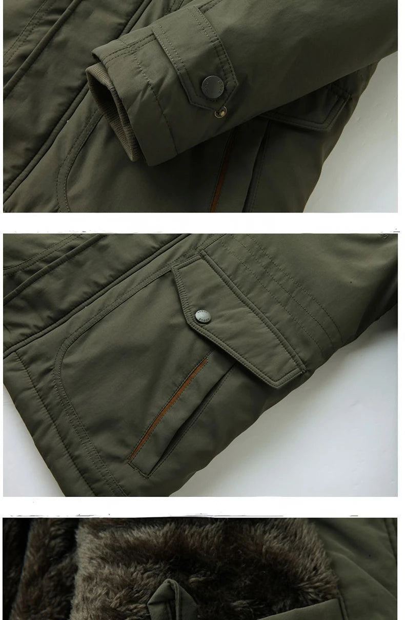 winter Parka Men's Multi-pocket Thickened Fleece-lined Cold-proof Padded Jacket Outdoor Camping Removable Cap Warm Men's Coat