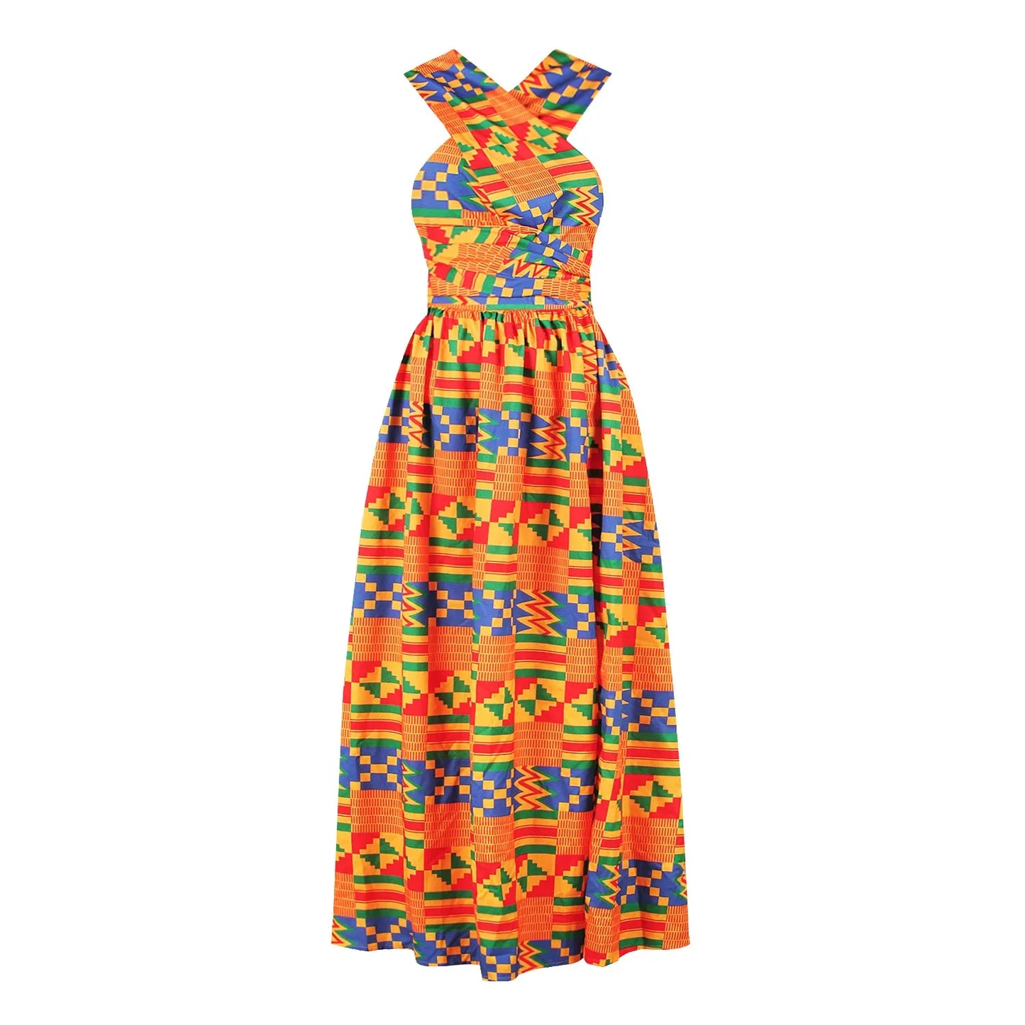 Sexy Sleeveless Dress Women Fashion Off Back African National Print Lady Party Dresses Vintage Casual Long Dress Africa Clothing