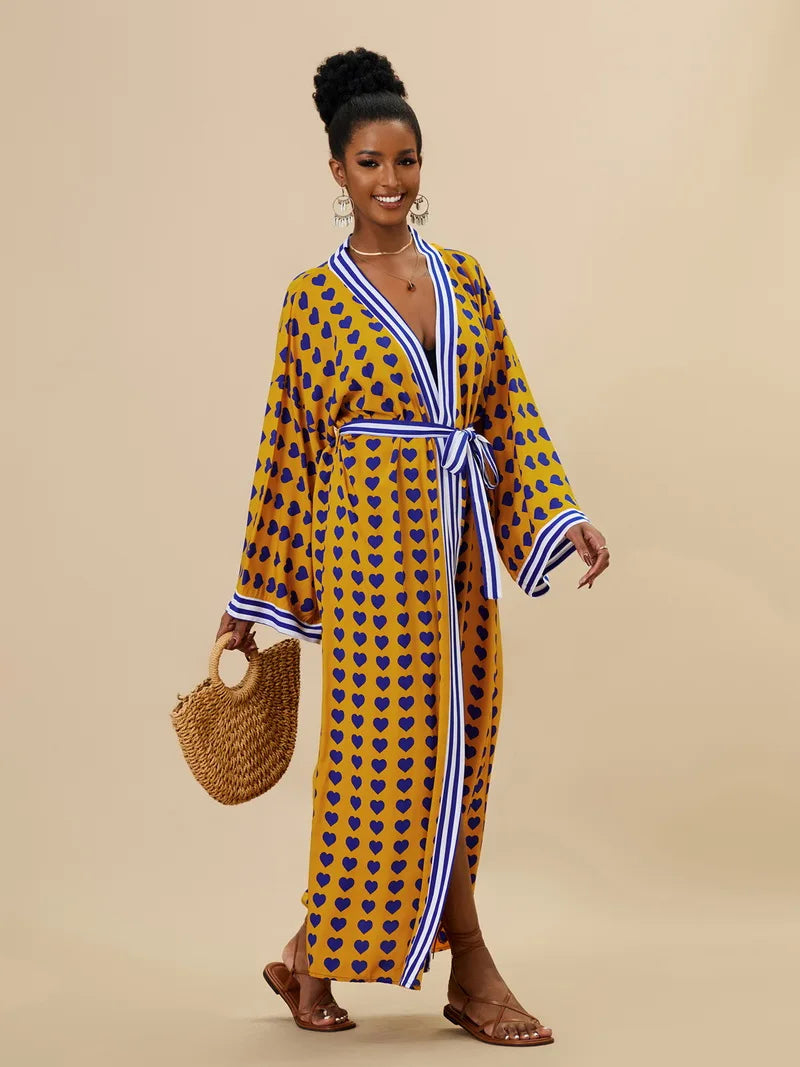 Para Praia Kimono Beach Robe Swimsuit Cover Ups Beachwear Long Flared Sleeve Dress Sarong Women Loose Cardigan Bikini Covers