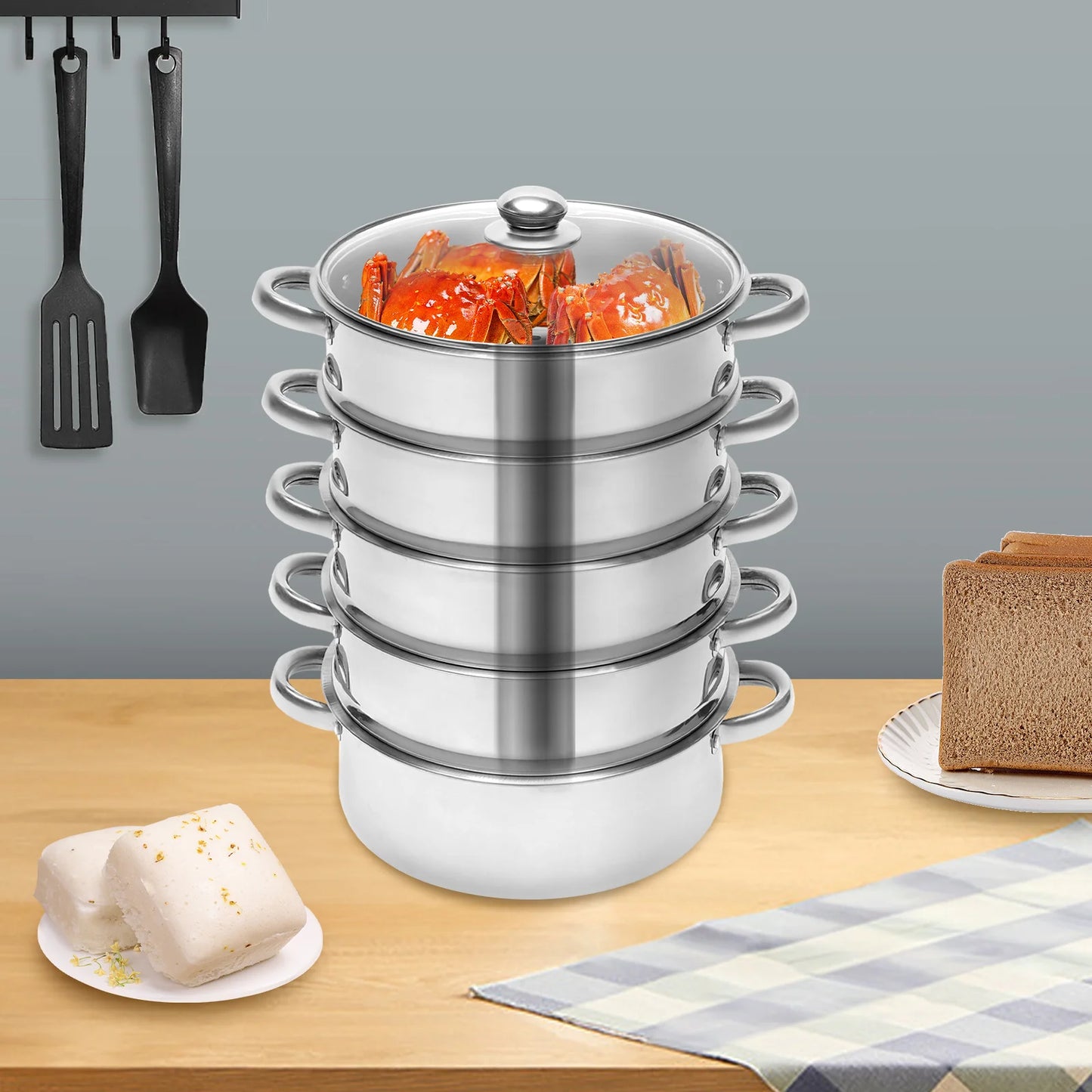26cm 5-Layer Multifunctional Stainless Steel Steamer Silver For Kitchen Cooking