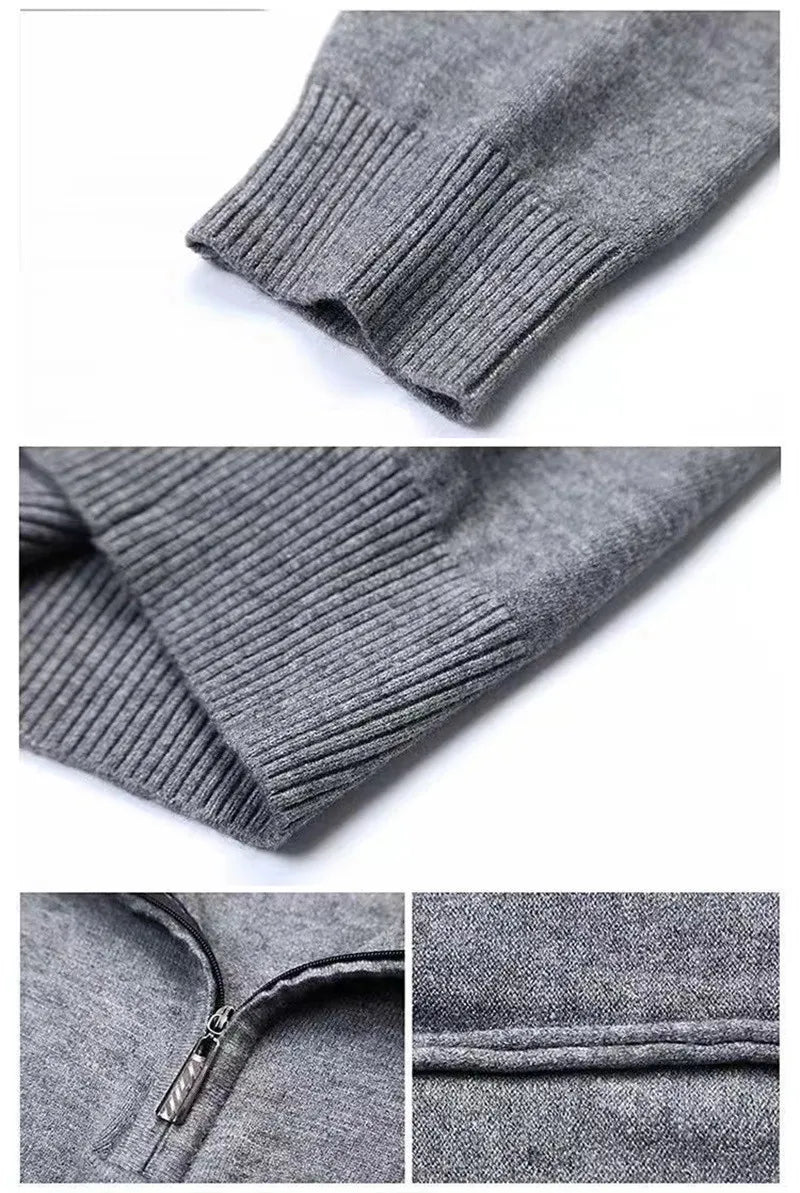 100% Soft Cashmere Men's Clothing Sweater Half-High Zipper Pullover Autumn Winter Warm Basic Knitted Jumper Pull Homme