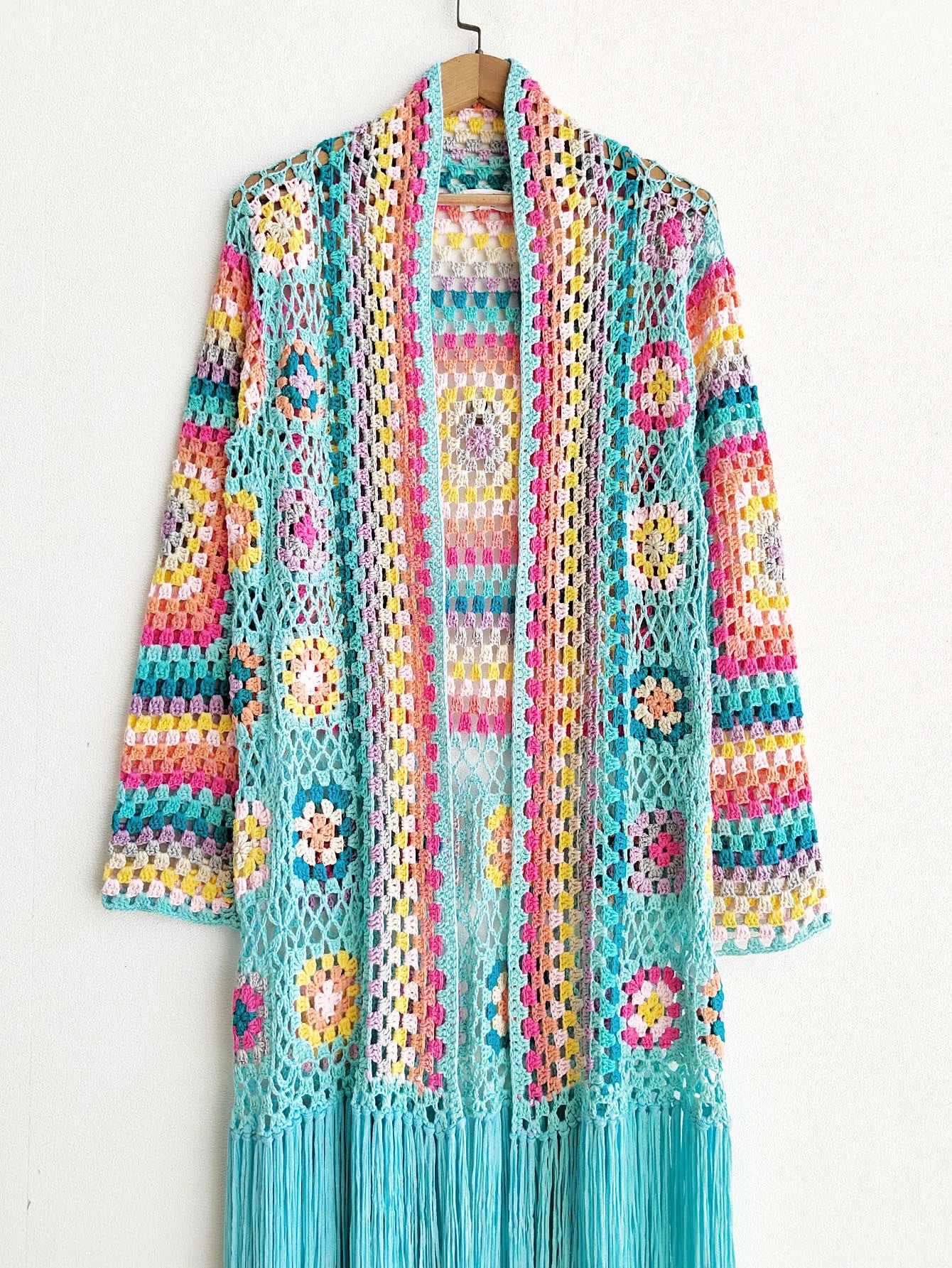 Crochet Knitted Women Cardigan Cover Ups Tassel Plaid Long Coat Bohemian 2023 Summer Beach Bikini Covers Sexy Hook Vestidos