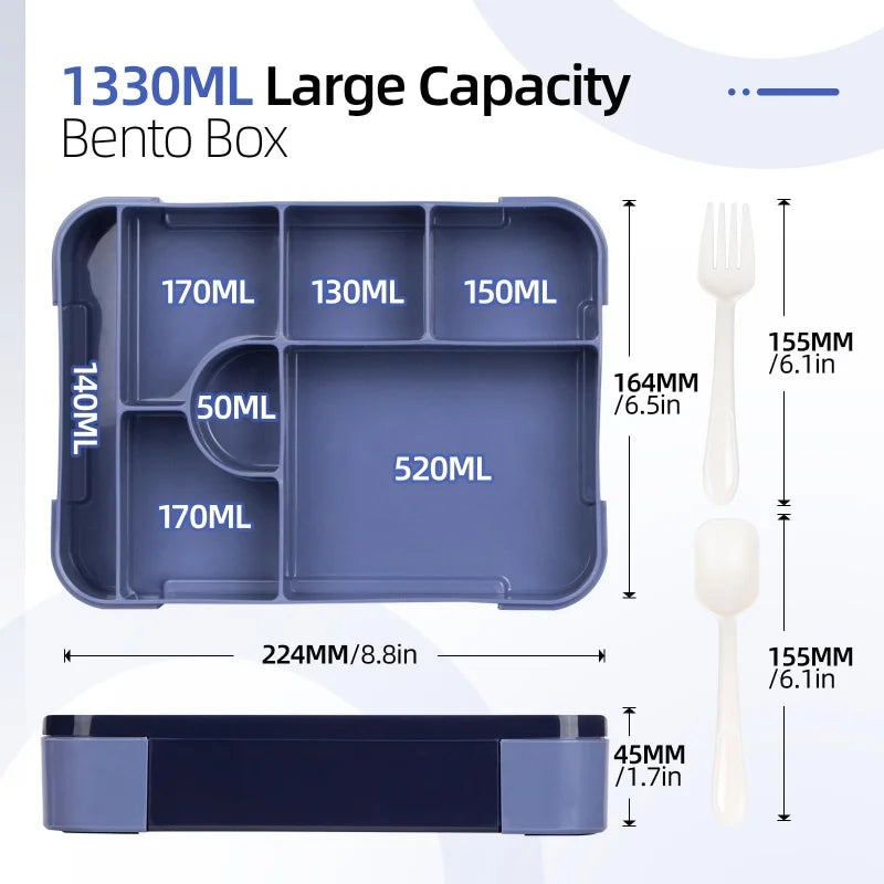 Divided Bento Box Large Capacity Microwave Lunch Box with Fork Spoon Leakproof Food Container For Back To School Camping Kitchen