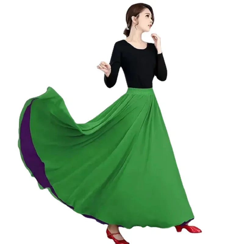High-Waisted Chiffon Dance Skirt Two-Sided Double Layer Large Wide Skirt 540 Degrees Skirt 8 Meters Long Dress Xinjiang Dance