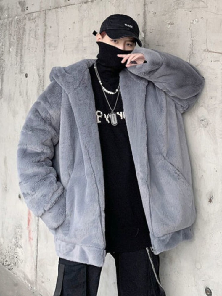 Gmiixder Streetwear Padded Jacket for Men Thickened Lamb Rabbit Wool Coat 2023 Winter Fashion Lovers Gothic Harajuku Fake Fur
