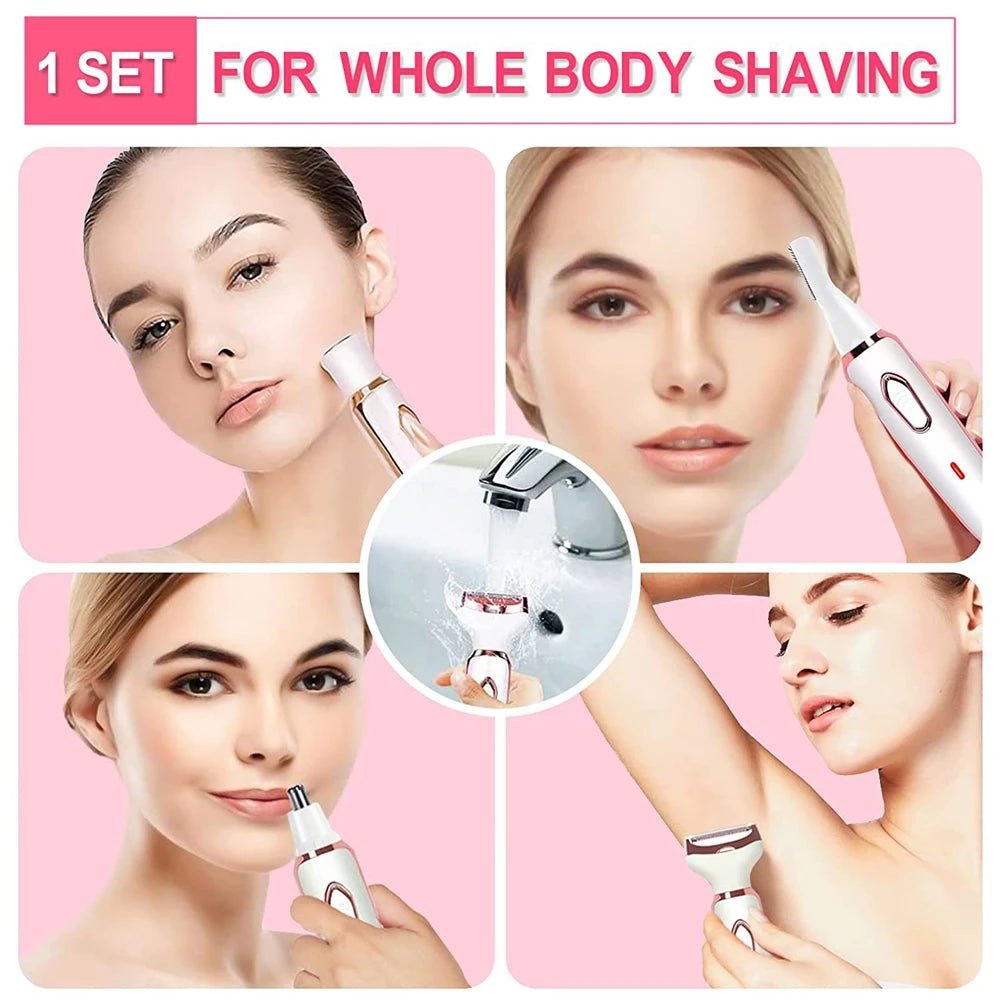 Eletric Razor for Woman 4 in 1 Rechargeable Bikini Trimmer Shaver Wet/Dry Electric Body Hair Coldless Waterproof Facial Hair