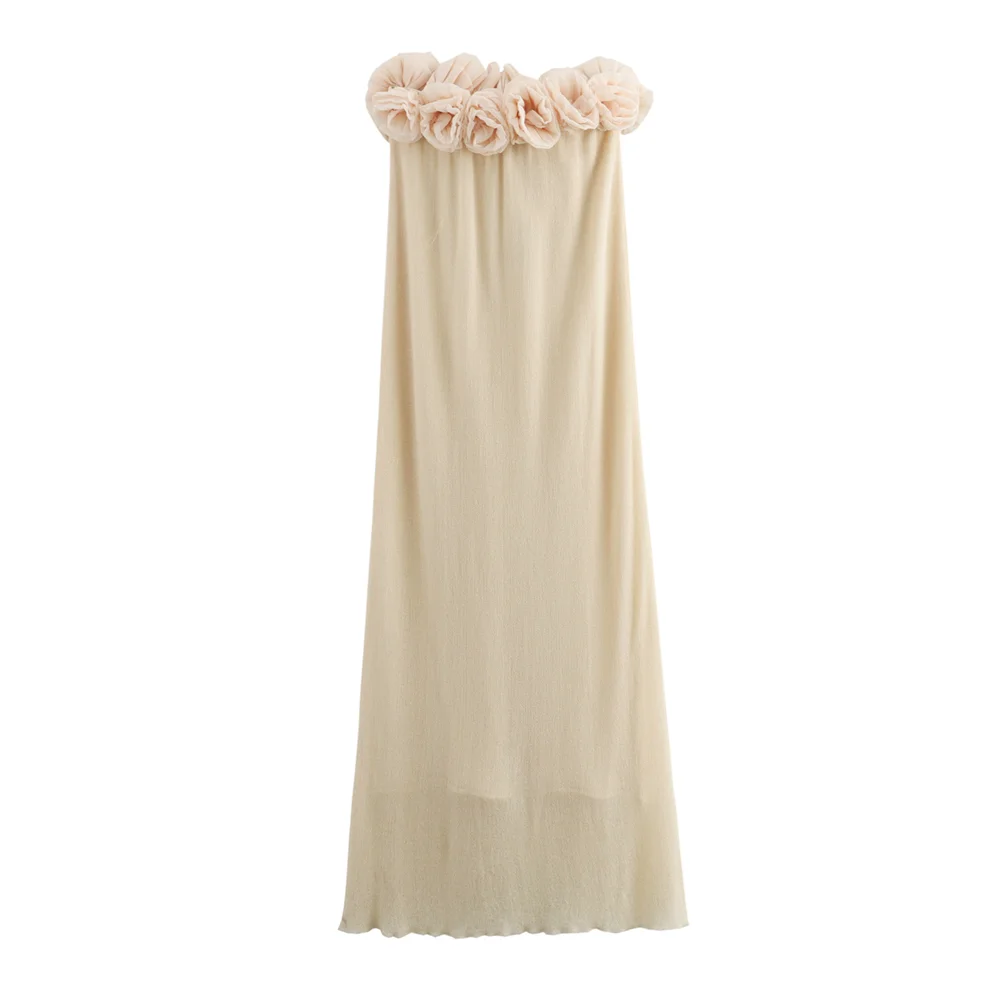 PB&ZA 2024 Spring New Women's Fashion Style Casual Loose Versatile Knitted Flower Bra Long Dress