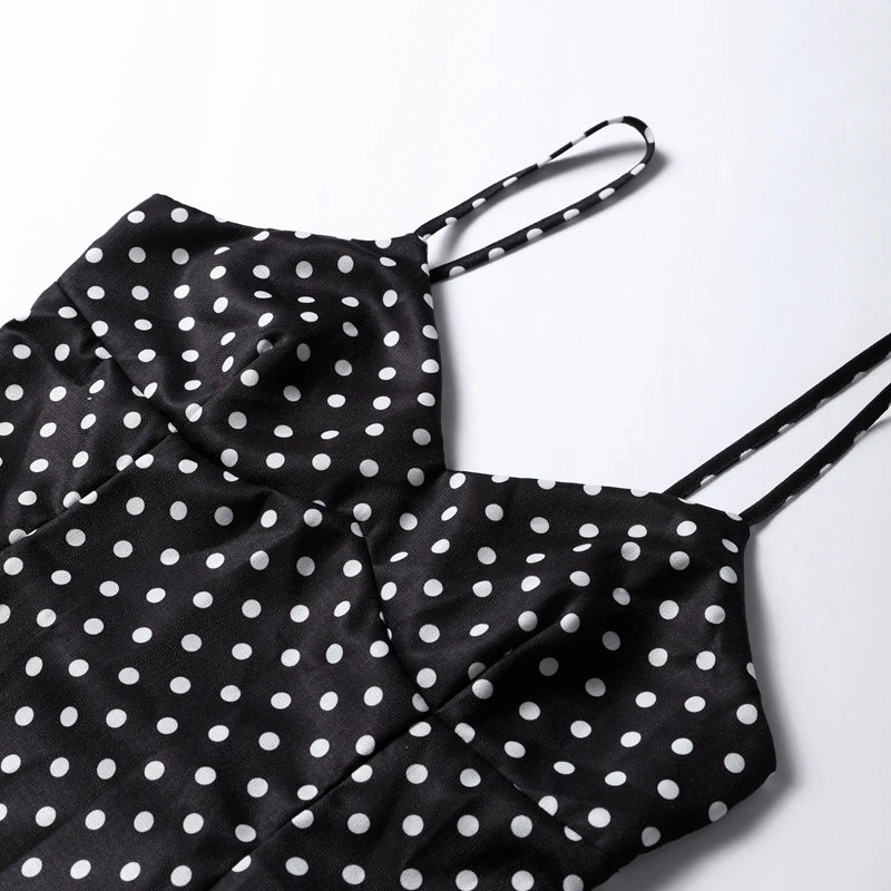 Dot Print Strapless Long Dress Women Retro V-neck Sleeveless Backless High Waist Dresses Female 2025 Spring New Lady Party Robes