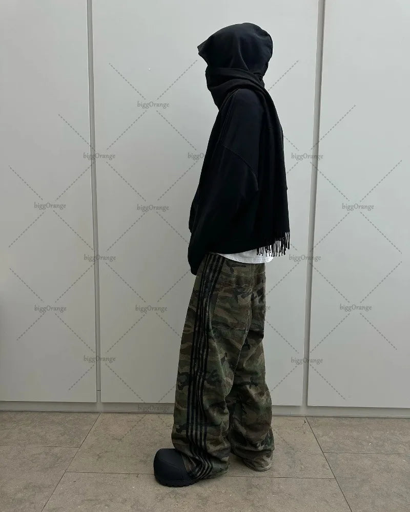 Y2K Harajuku Trendy Camouflage Fashionable Versatile Jeans Men American Street Hip-hop Casual Loose Straight Wideleg Pants Women