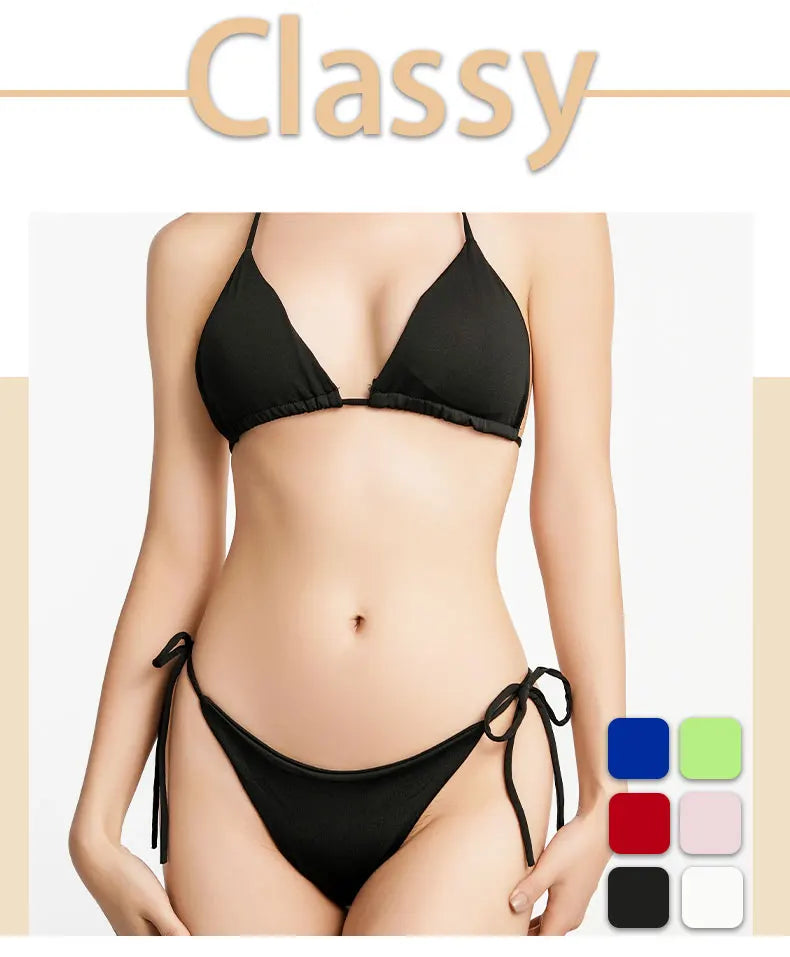 Women Two Pieces Padded Bikini Set Sexy Bra Side Tie Thong Swimsuit Three-point Bandage Brazilian Style Swimwear Biquinis