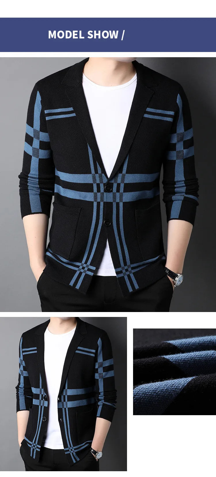 New Men's Spring Korean Knitted Cardigan High-end Brand Fashion Plaid Sweater Coat Male Autumn Leisure Luxury Sweaters