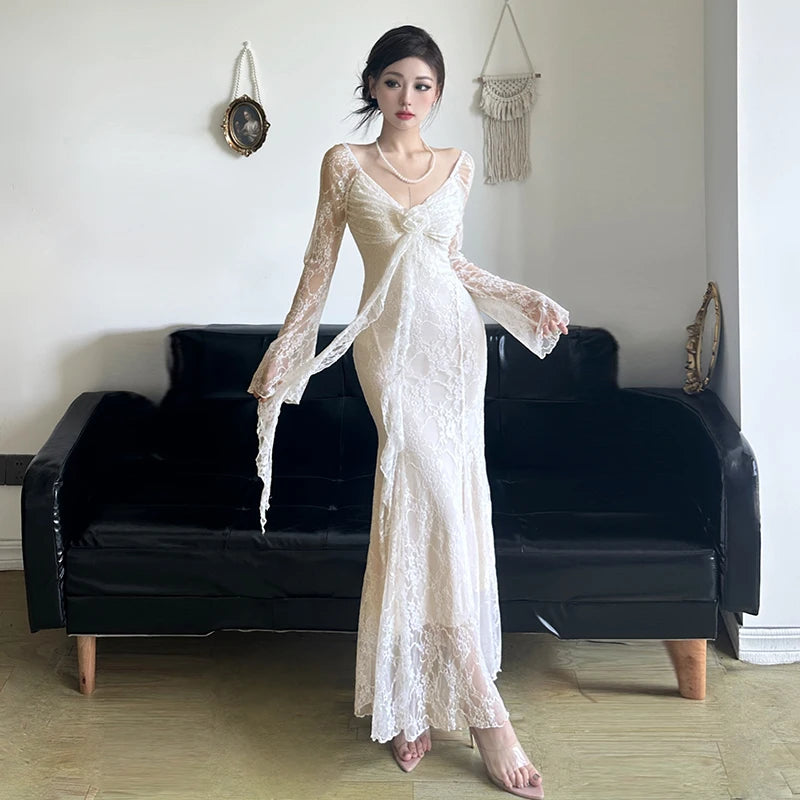 Sexy Lace Womens Dresses Summer Spring Fashion Elegant Evening Party Long Dress Birthday Prom Vestidos Female Clothing