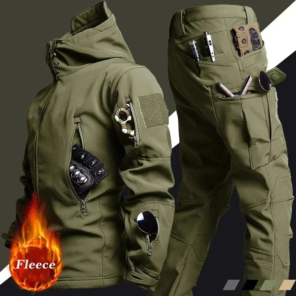 5XL 6XL Low Price Sale of Men's Outdoor New Soft Shell Waterproof and Cut Resistant Thick Wool Fleece Multi Pocket Tactical Set