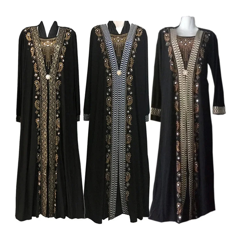 Dubai Arab Islam Abaya Women Muslim Long Dress Sequin Beading Kaftan Robes Elegant Splice Maxi Dresses Islamic Clothing Caftan