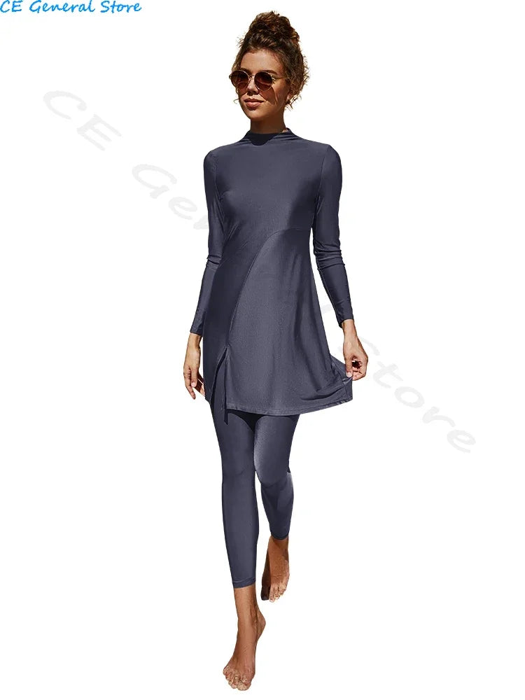 Burkini Muslim Swimwear 2023 Swimming Suit For Women Plain Modest Swimsuit Islamic Clothing Sets Fashion Abaya Long Dress Large