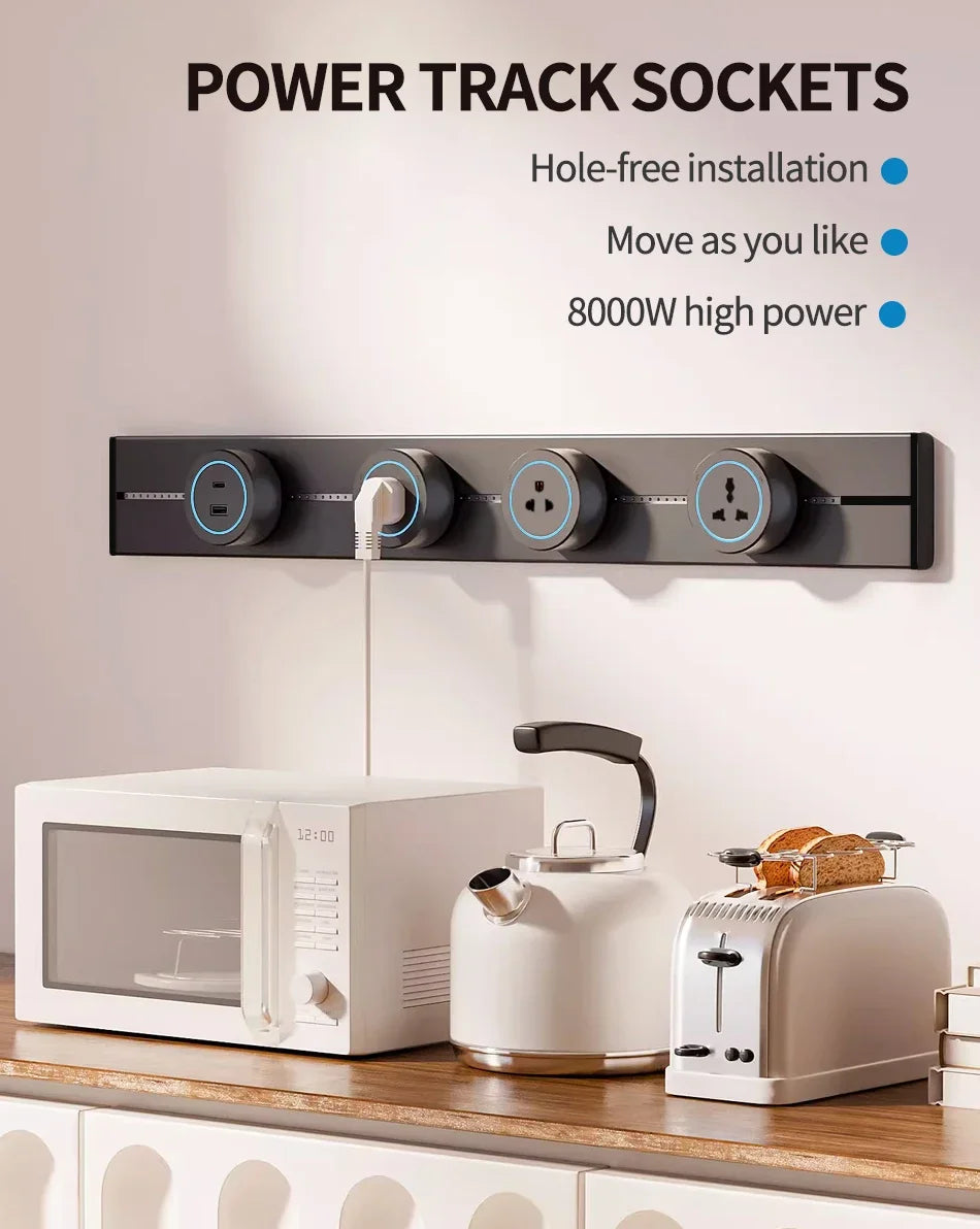 Socket power rail socket concealed concealed wall kitchen socket with EU, UK, and Korean universal plug adapter