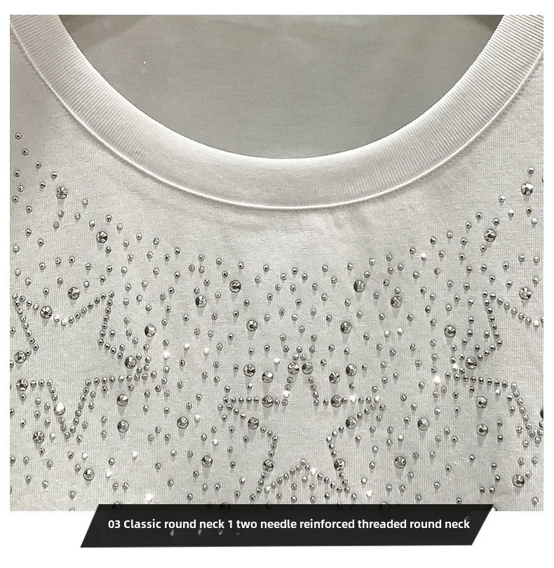 Fashionabletrendy European Style Luxury Men's Short Sleeve T-shirt Star Embroidery Network Red Hot Sell Niche Half Sleeve Tee