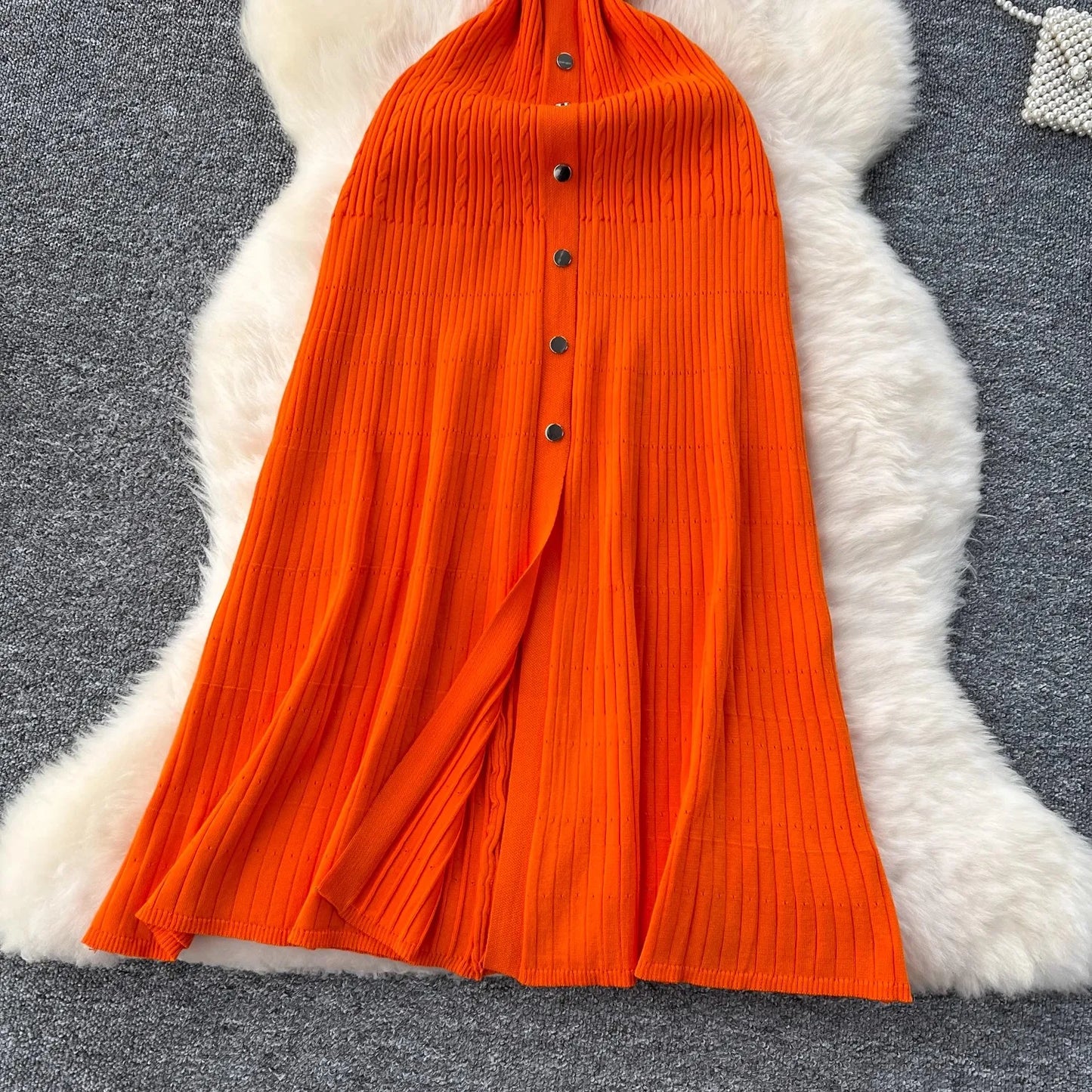 YuooMuoo 2024 Summer Women Knitted Long Dress Brand Fashion Turn-down Collar A-line Sweater Dress Elegant Lady Office Dress Robe