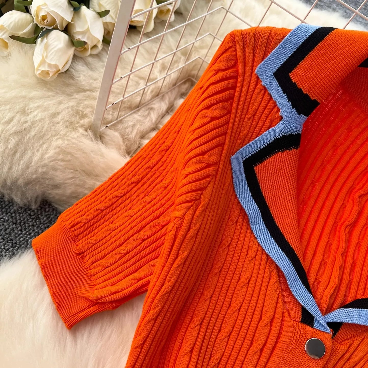 YuooMuoo 2024 Summer Women Knitted Long Dress Brand Fashion Turn-down Collar A-line Sweater Dress Elegant Lady Office Dress Robe