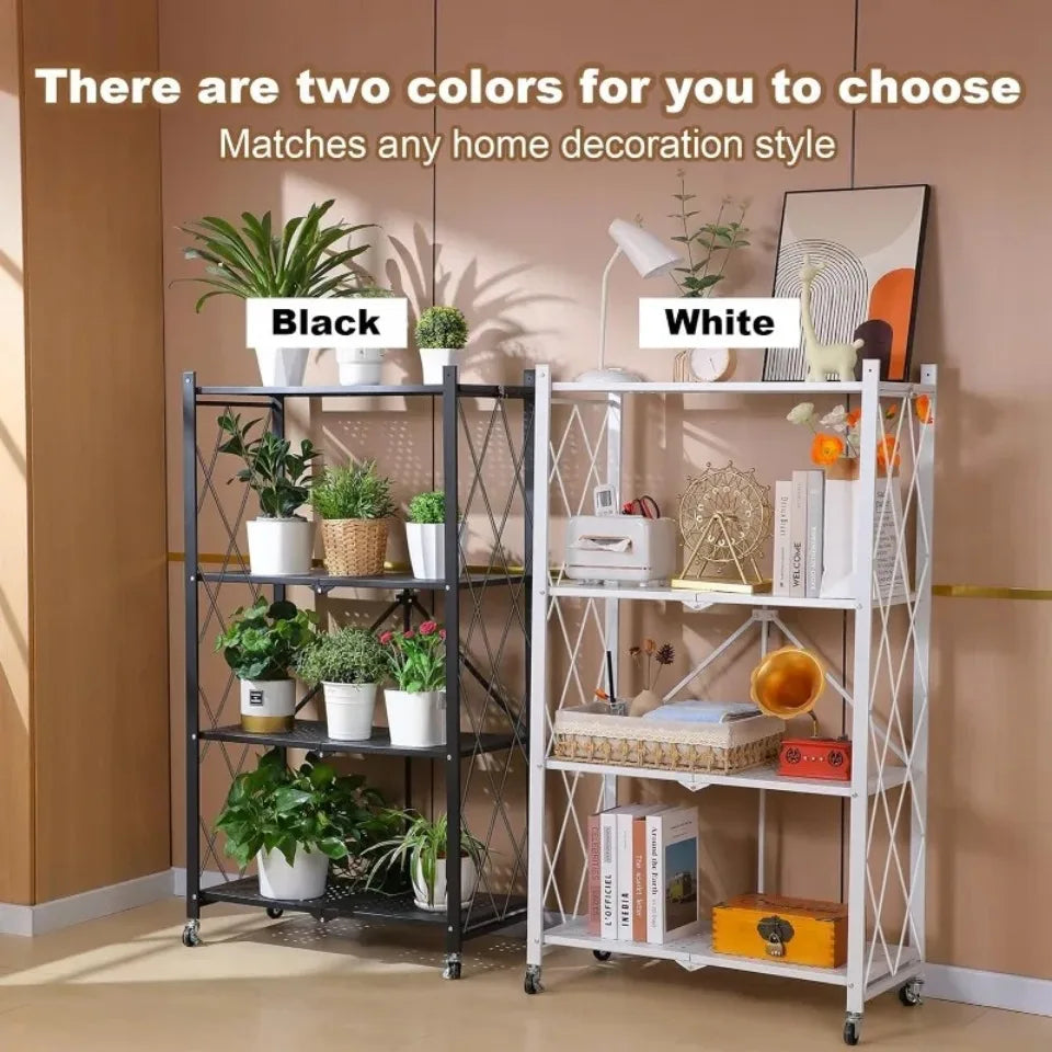 Foldable Metal Storage Rack Multifunctional Living Room Shelf Multilayer Installation Free Kitchen Organizer Trolley Bookshelf