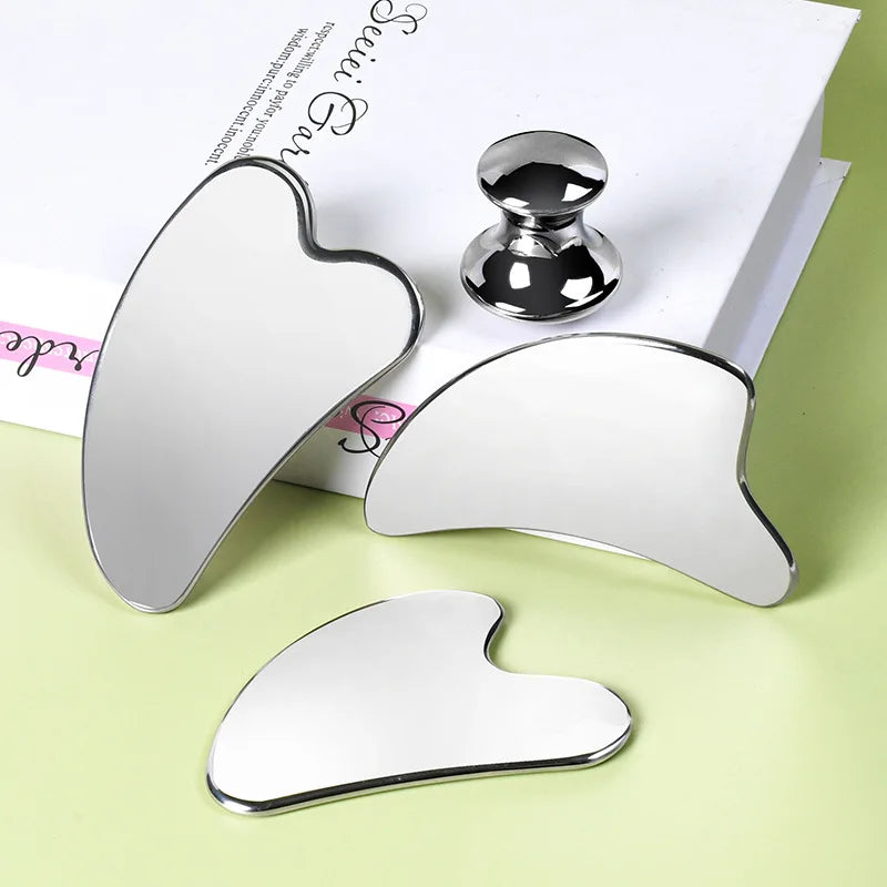 Facial Stainless Steel Scraper Massage Mushroom Gua Sha Tool Face Lift Anti-Aging Skin Tightening Cooling Metal Reduce Puffiness