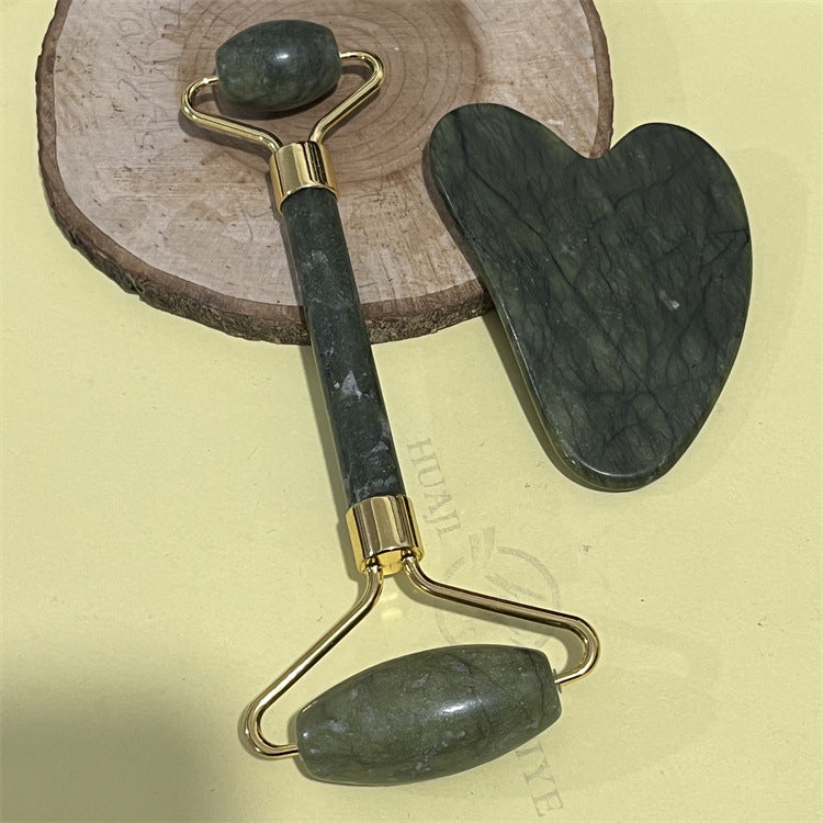 Natural Jade Double Head Roller Health Beauty Treatment Device Scraping Board Set Xiuyan Face Massager To Lift Remove Wrinkles