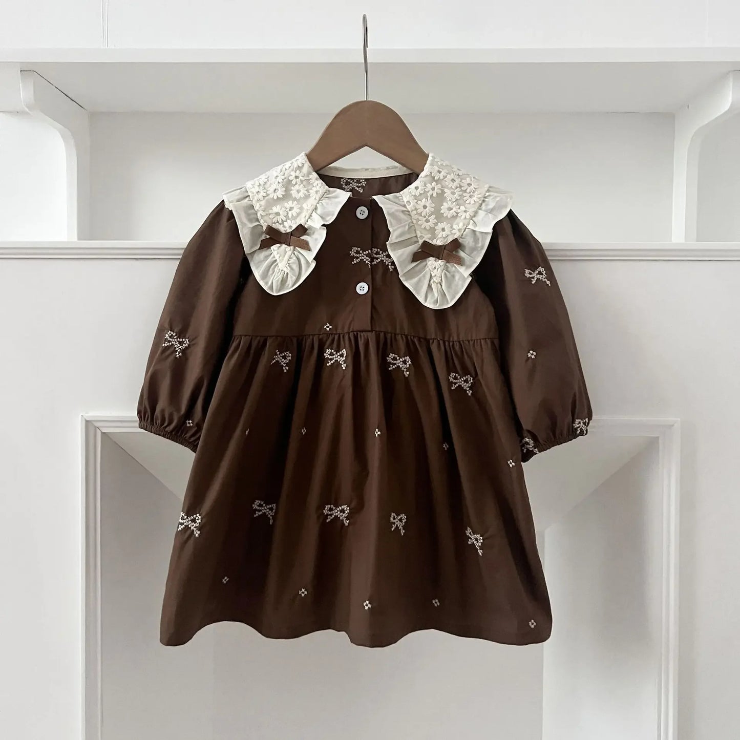 1-6Y Baby Girl Clothing Lace Autumn Casual Dresses Children Fashion Embroidery Sweet Princess Dress Long Sleeve Kids Party Dress