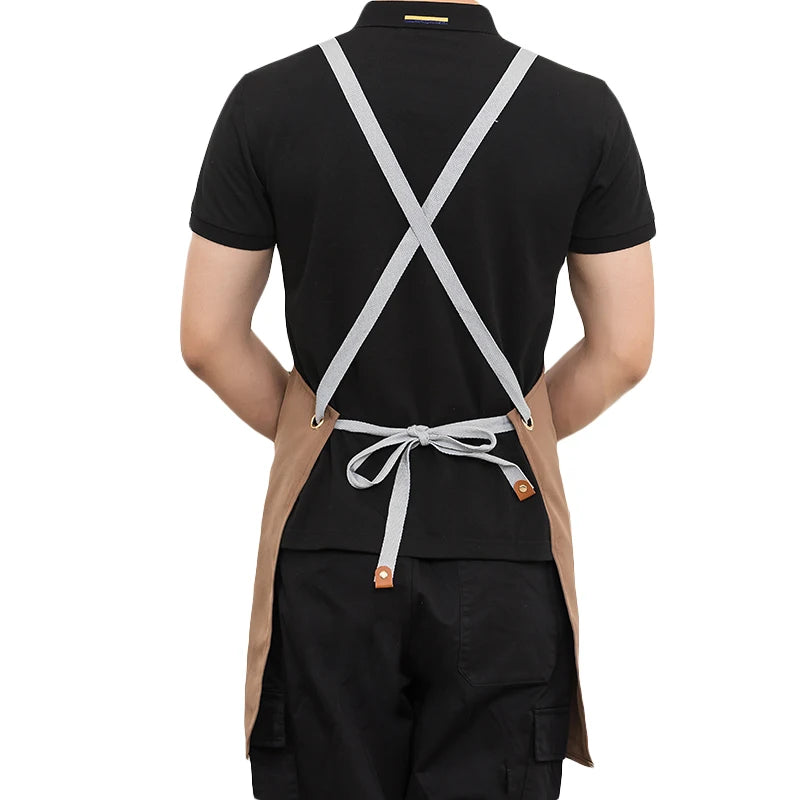 Men's Women's Kitchen Apron Custom Logo Catering Server Work Aprons Nails Hairdressing Mandil Restaurant Cafes Bar Waiter Bibs