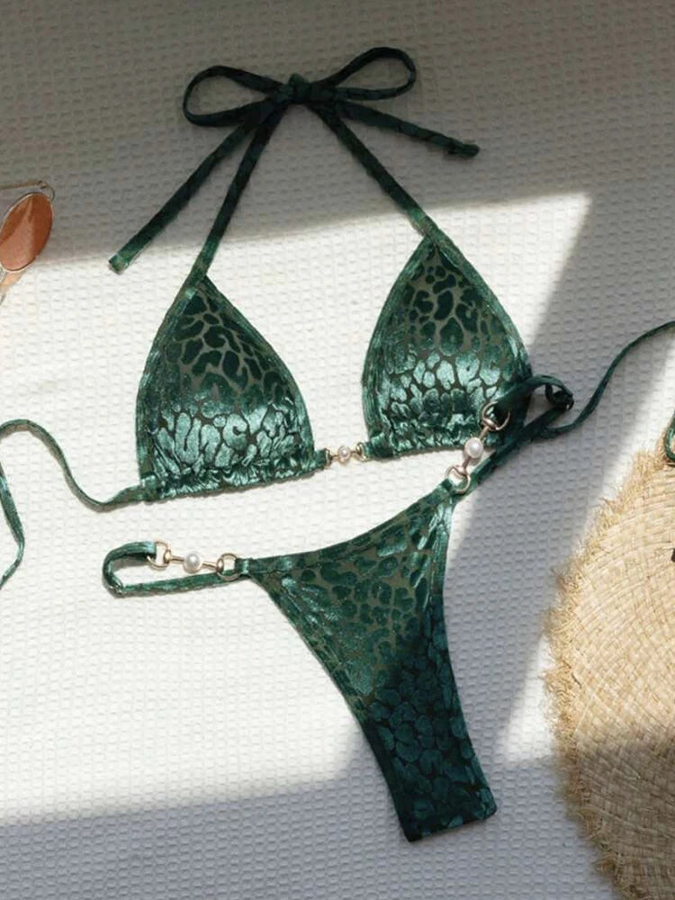 Leopard Bikinis Set Sexy Lace Up Bikini Sets Swimsuit Women Beachwear 2025 Summer Swimwear Thong Bathing Suit Beach Biquinis