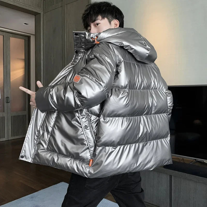 Thermal Coats Mens Thick Warm Glossy Shiny Jackets Brand Outwear Men's Clothing Winter Men's Hooded Parkas Windbreaker Fashion