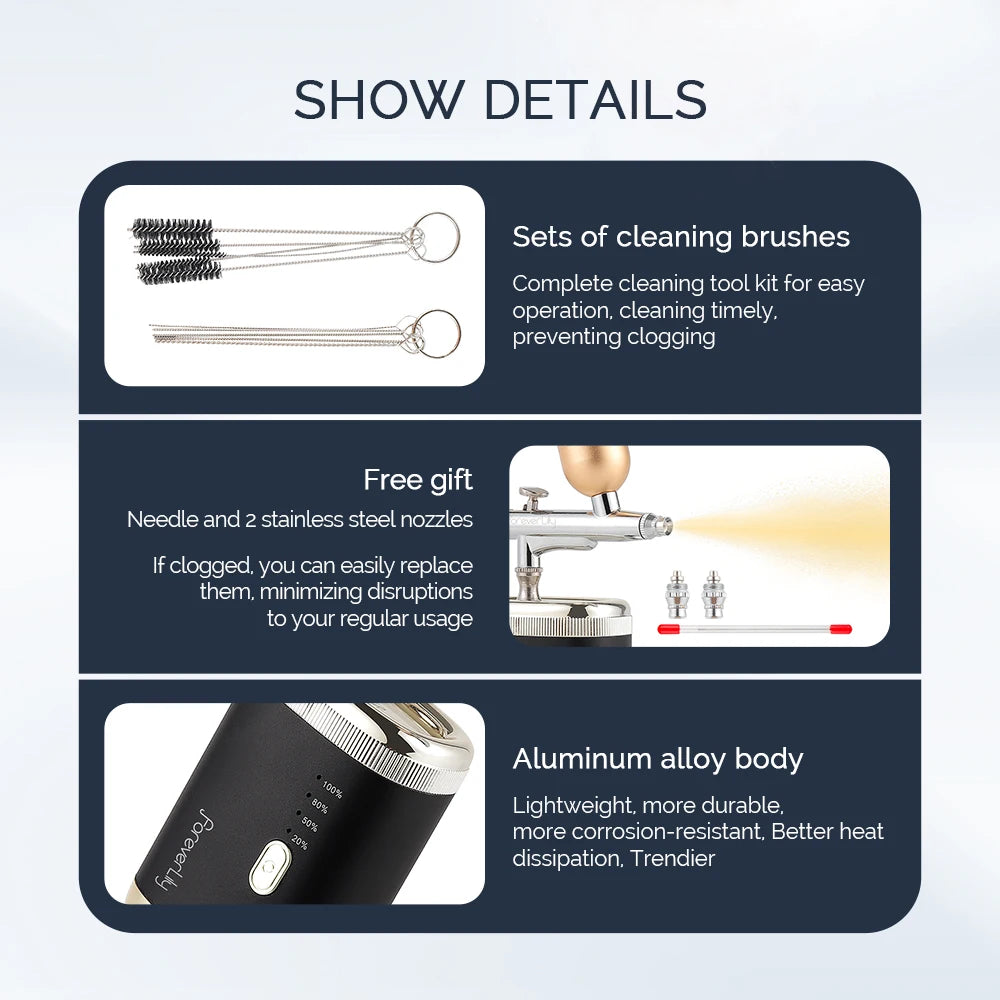 30Psi High Pressure 3 Levels Portable Airbrush For Nails Art Paint Facial Makeup Cake Pastry Painting Hair Dyeing Nano Spray Gun