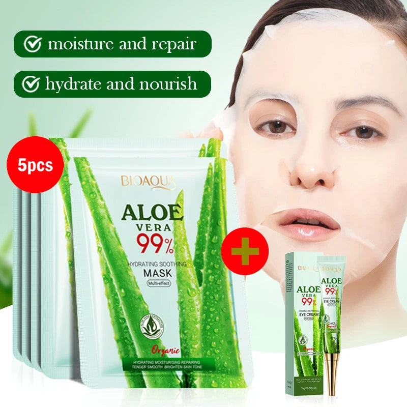 5/10pcs BIOAQUA Aloe Vera Moisturizing Facial Masks for Face Skin Soothing Brightening Firming Hydrating Facial Masks Skin Care