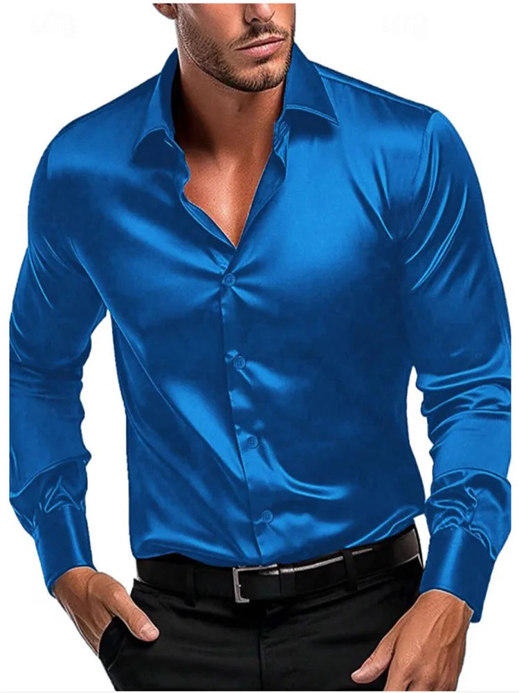 2023 New business gentleman social fashion design shirt top Men's satin party slim-fit dress shirt