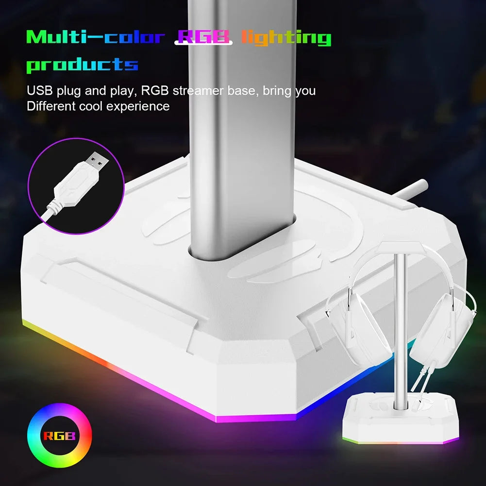 Aluminum Alloy Gaming Headphone Stand Space Saving Desktop Organizer Vertical Bracket RGB Backlight Headset Holder Display Rack
